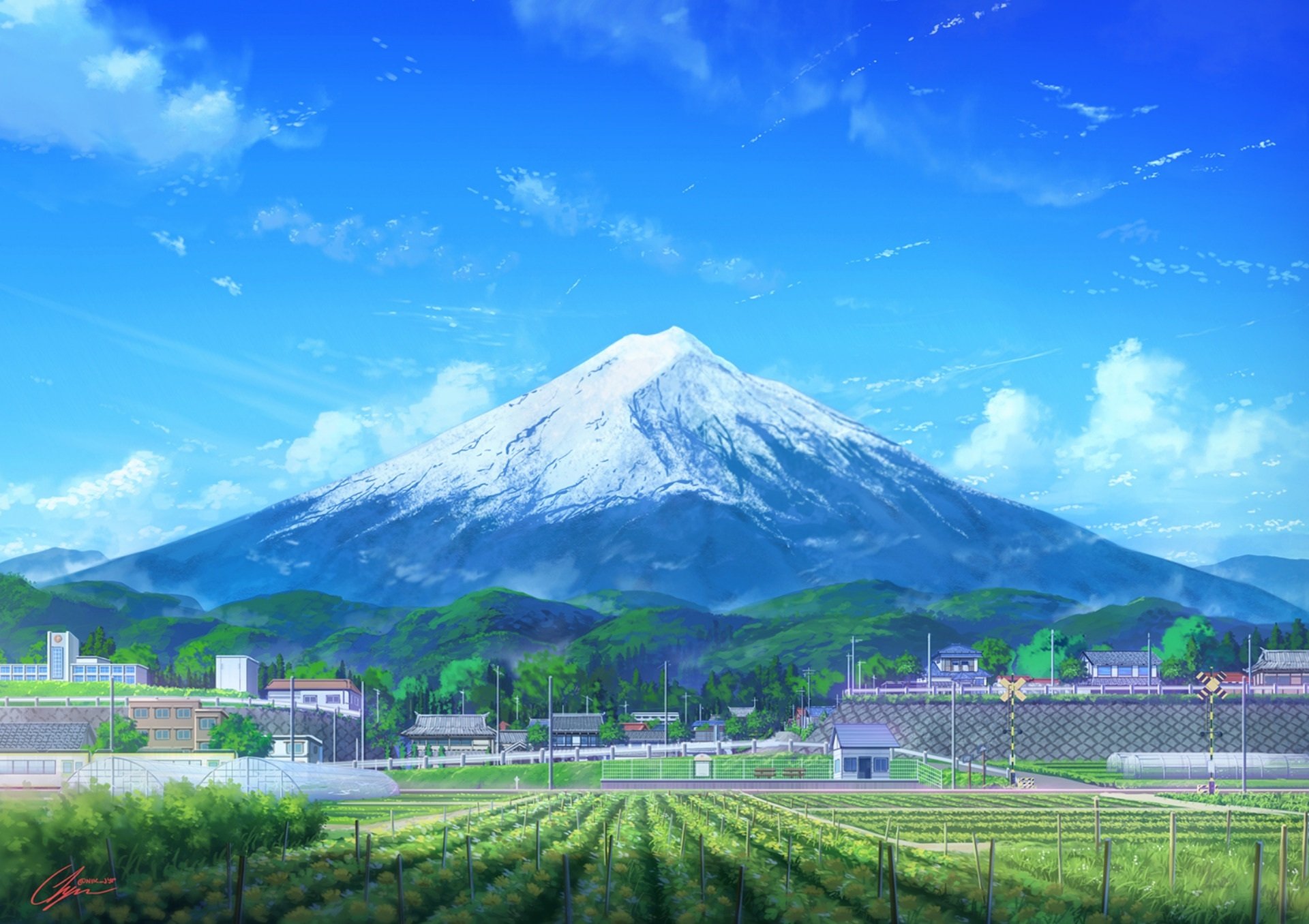 Anime Mount Fuji Scenery HD Wallpaper By NIK