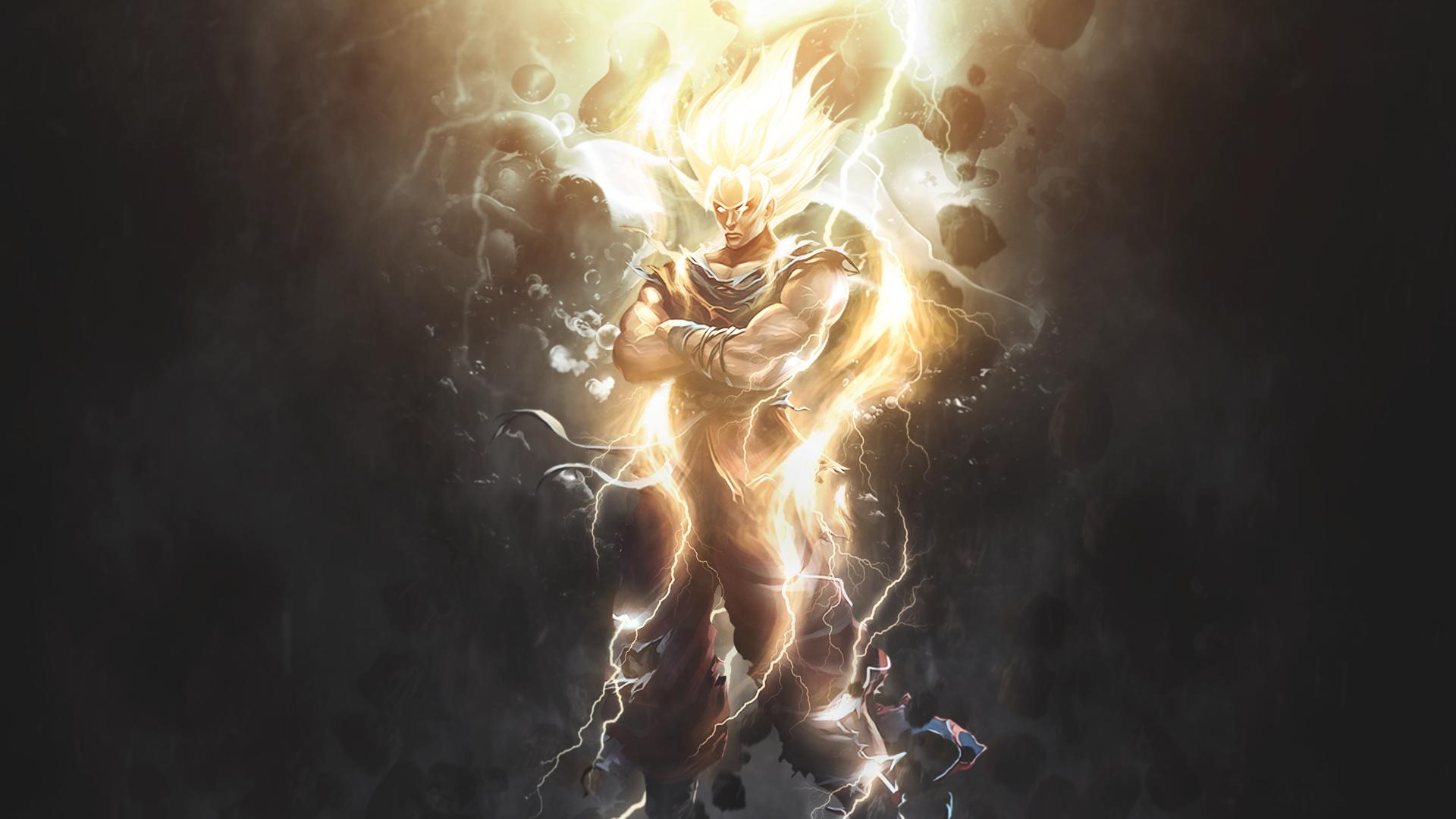 Wallpaper dragon ball, son goku, golden glow, art desktop