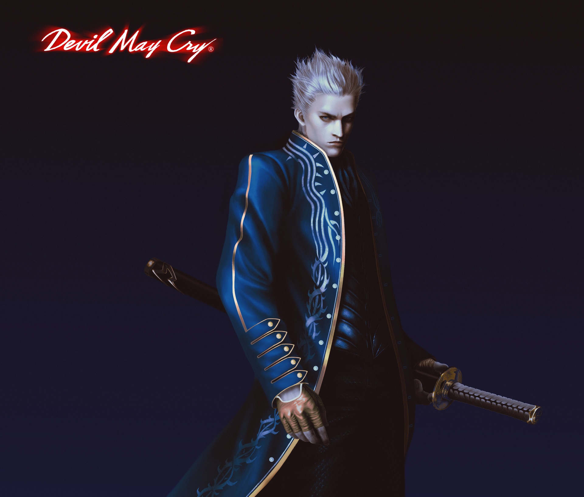 Portrait of vergil from devil may cry 5 with a haunting blue background