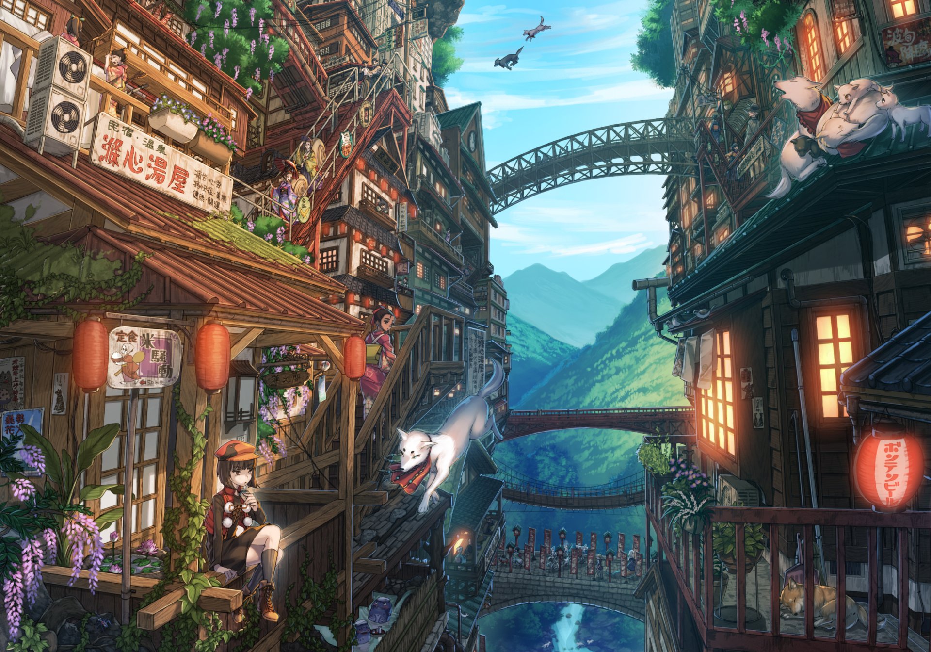 Anime Cityscape HD Wallpaper by 浅野, image size:1920x1344