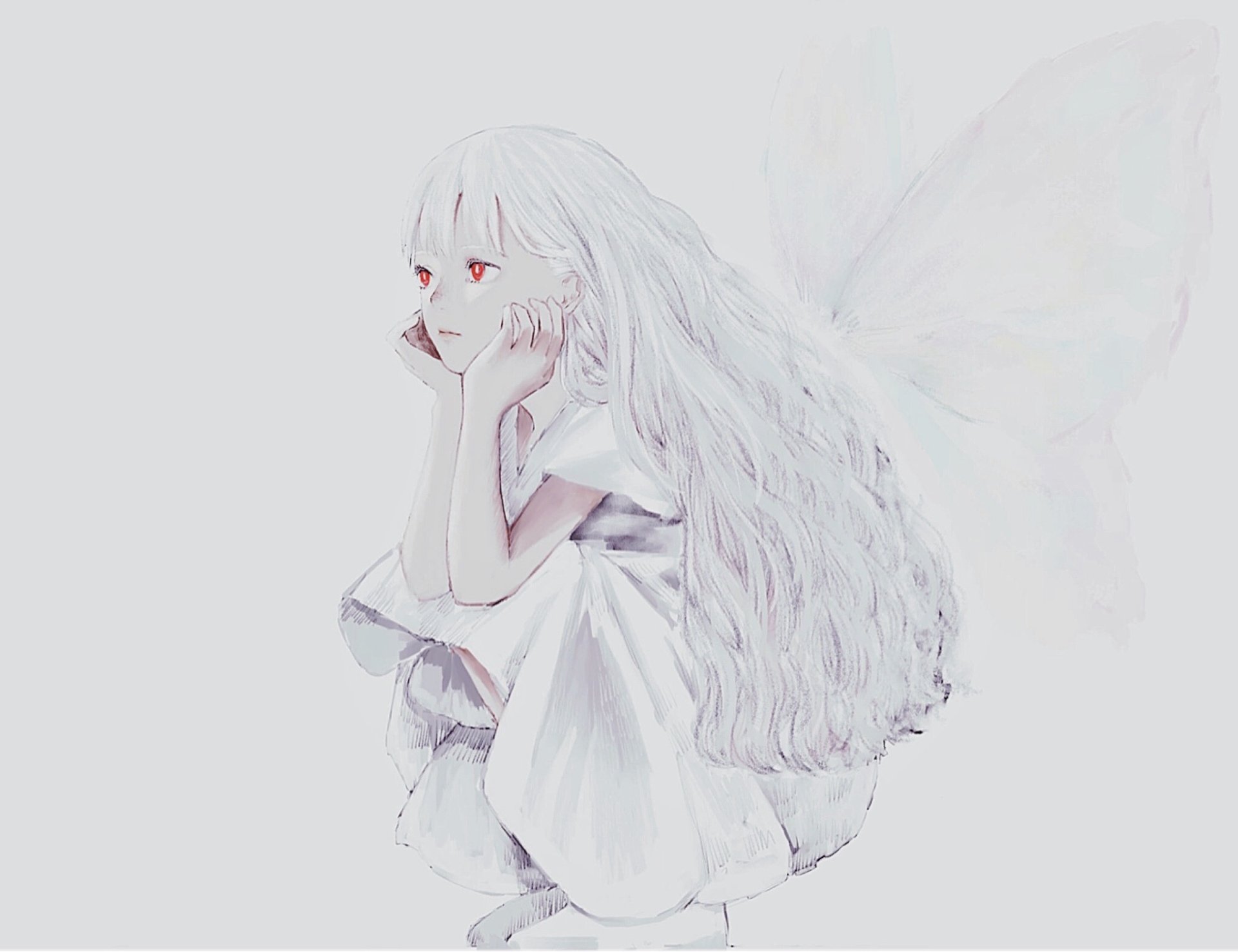 Download Red Eyes Wings White Hair Long Hair Anime Original HD Wallpaper by Shirone