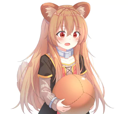 4K Ultra HD anime wallpaper featuring Raphtalia from The Rising of the Shield Hero, showcasing her with long hair and holding a round object on a clean white background.