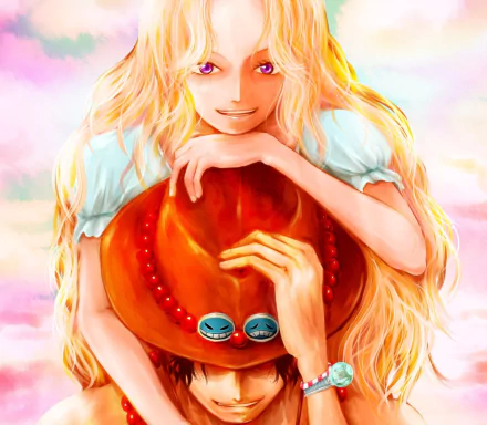 HD anime wallpaper featuring Portgas D. Rouge and Portgas D. Ace from One Piece, showcasing vibrant colors and detailed character art.