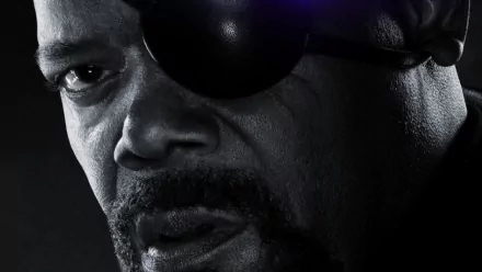 Close-up HD desktop wallpaper of Samuel L. Jackson as Nick Fury from Avengers EndGame, showcasing his iconic eye patch and intense expression.