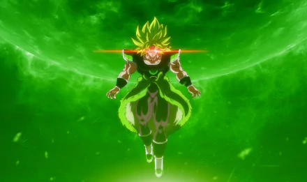 Broly from Dragon Ball Super in a powerful stance, ready for battle, depicted in an HD desktop wallpaper.