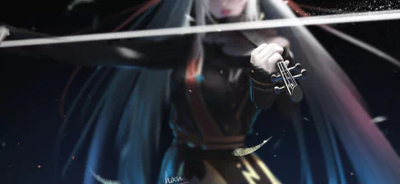 HD PC desktop wallpaper of Altair from the anime Re:Creators, featuring her focused pose with a violin bow in a dynamic, dark-toned scene.