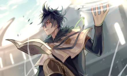 HD PC desktop wallpaper featuring Yuno from the anime Black Clover, showcasing him casting a spell with a focused expression and dynamic background lighting.