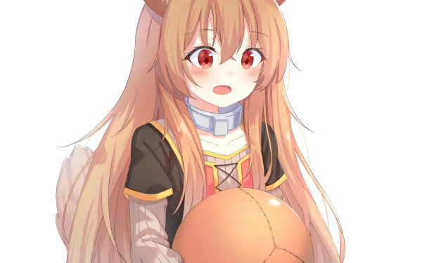 4K Ultra HD anime wallpaper featuring Raphtalia from The Rising of the Shield Hero, showcasing her with long hair and holding a round object on a clean white background.