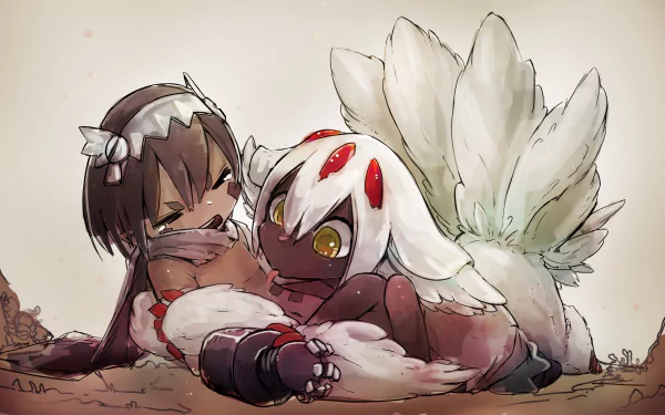Reg and Faputa from Made in Abyss depicted in detailed anime style, featured in a 4K Ultra HD PC desktop wallpaper and background.