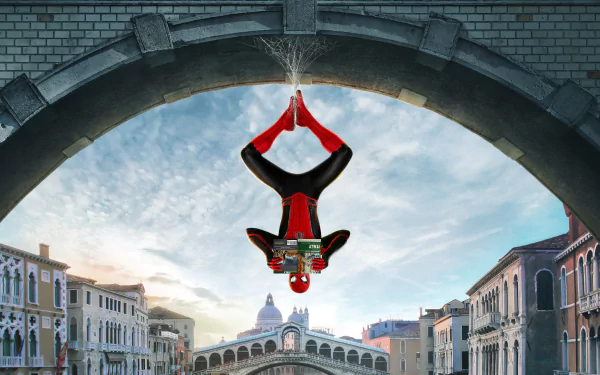 Spider-Man: Far From Home desktop wallpaper featuring Spider-Man in action