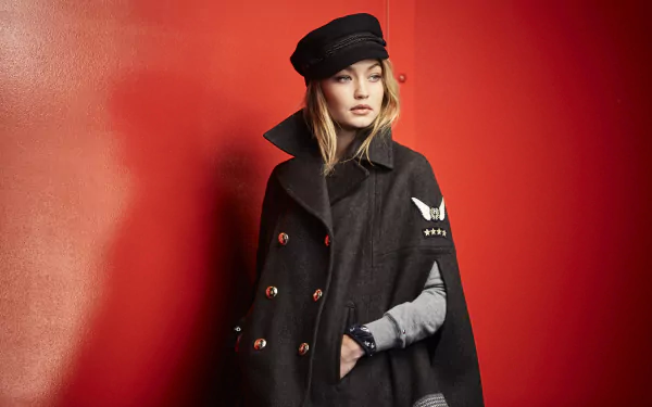 hat coat blonde American model Celebrity Gigi Hadid HD Desktop Wallpaper | Background Image