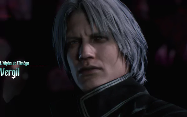 HD PC desktop wallpaper featuring Vergil from the video game Devil May Cry 5 with a dark, intense background.