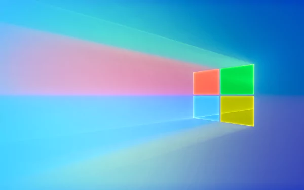 4K Ultra HD PC desktop wallpaper featuring the colorful Windows 10 logo on a smooth blue and pink gradient background, highlighting modern technology.