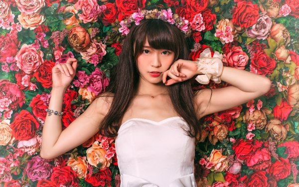 Women Asian Model Flower Rose Wreath Black Hair HD Wallpaper | Background Image