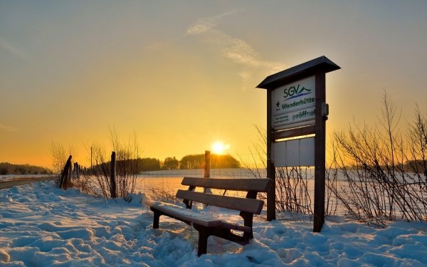 Photography Sunrise Bench Winter HD Wallpaper | Background Image