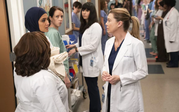 HD desktop wallpaper and background featuring characters from Grey's Anatomy in a hospital setting.