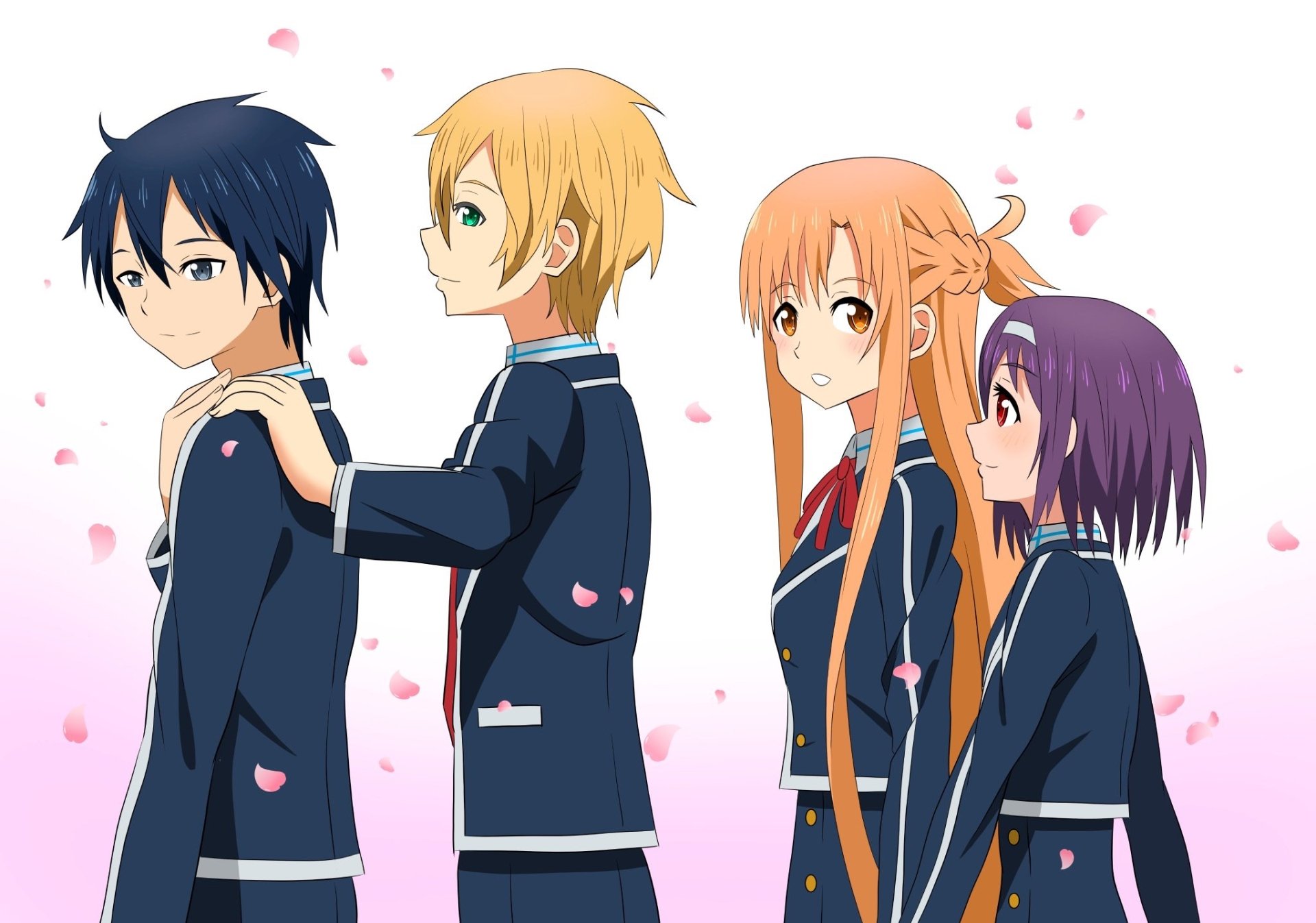 Download School Uniform Yuuki Konno Asuna Yuuki Kazuto Kirigaya Kirito (Sword Art Online) Eugeo (Sword Art Online) Anime Sword Art Online: Alicization Kirito And Asuna HD Wallpaper by ハリネズミ 新刊委託中