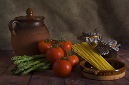 asparagus tomato pasta food still life HD Desktop Wallpaper | Background Image