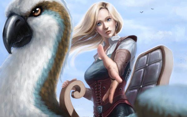 Fantasy Women Blonde Bird Blue Eyes HD Wallpaper | Background Image