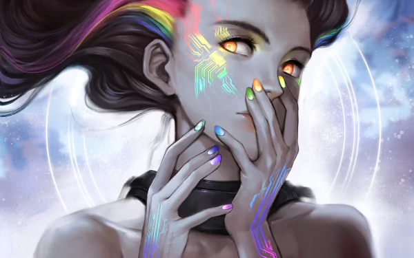  Female cyborg with rainbow circuits by asuka111