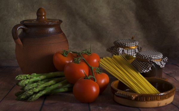 Food Still Life Pasta Tomato Asparagus HD Wallpaper | Background Image