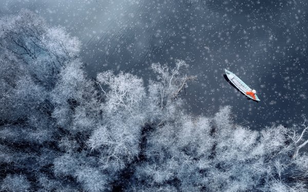 Vehicles Canoe Aerial Snowfall Winter HD Wallpaper | Background Image