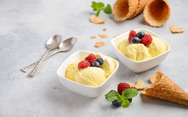 spoon waffle cone berry fruit still life food ice cream HD Desktop Wallpaper | Background Image