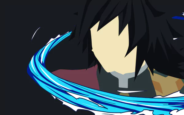 4K Ultra HD anime wallpaper featuring Giyuu Tomioka from Demon Slayer: Kimetsu no Yaiba with dynamic water effects on a dark background.