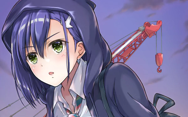 4K Ultra HD anime wallpaper featuring Ichigo from Darling in the FranXX with a crane and moody sky in the background, designed as a PC desktop background.