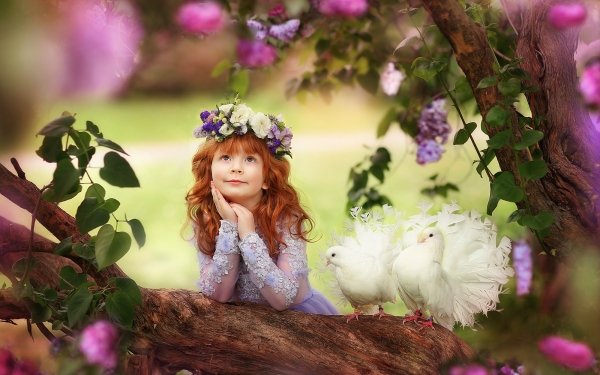 Photography Child Pigeon Wreath Little Girl Redhead HD Wallpaper | Background Image