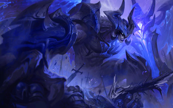 Aatrox from League of Legends in a dark, intense battle scene, rendered as a 4K Ultra HD PC desktop wallpaper and background.