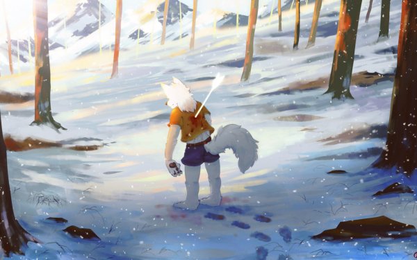 Anime Original Wolf Snow Arrow Furry Forest HD Wallpaper | Background Image