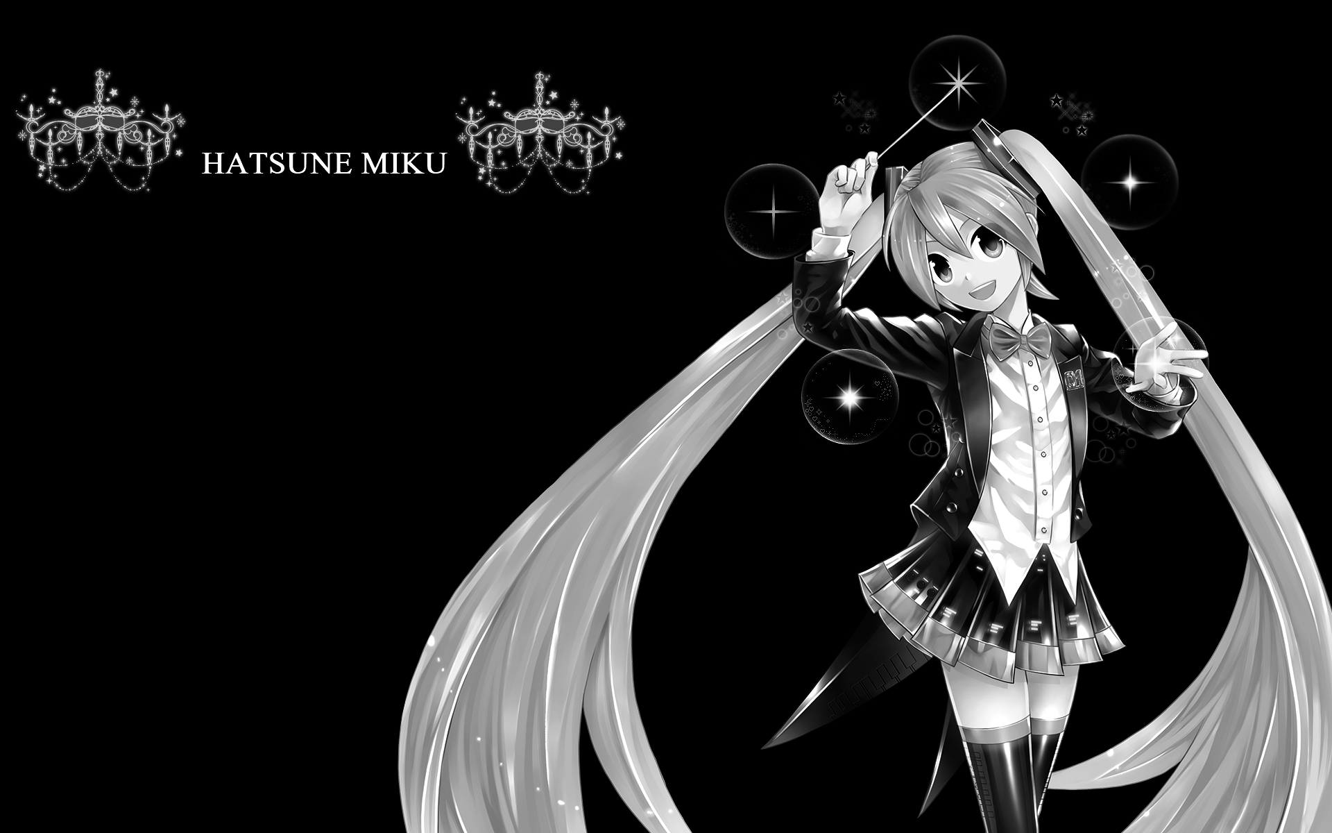 Download Monochrome Hatsune Miku Anime Vocaloid HD Wallpaper