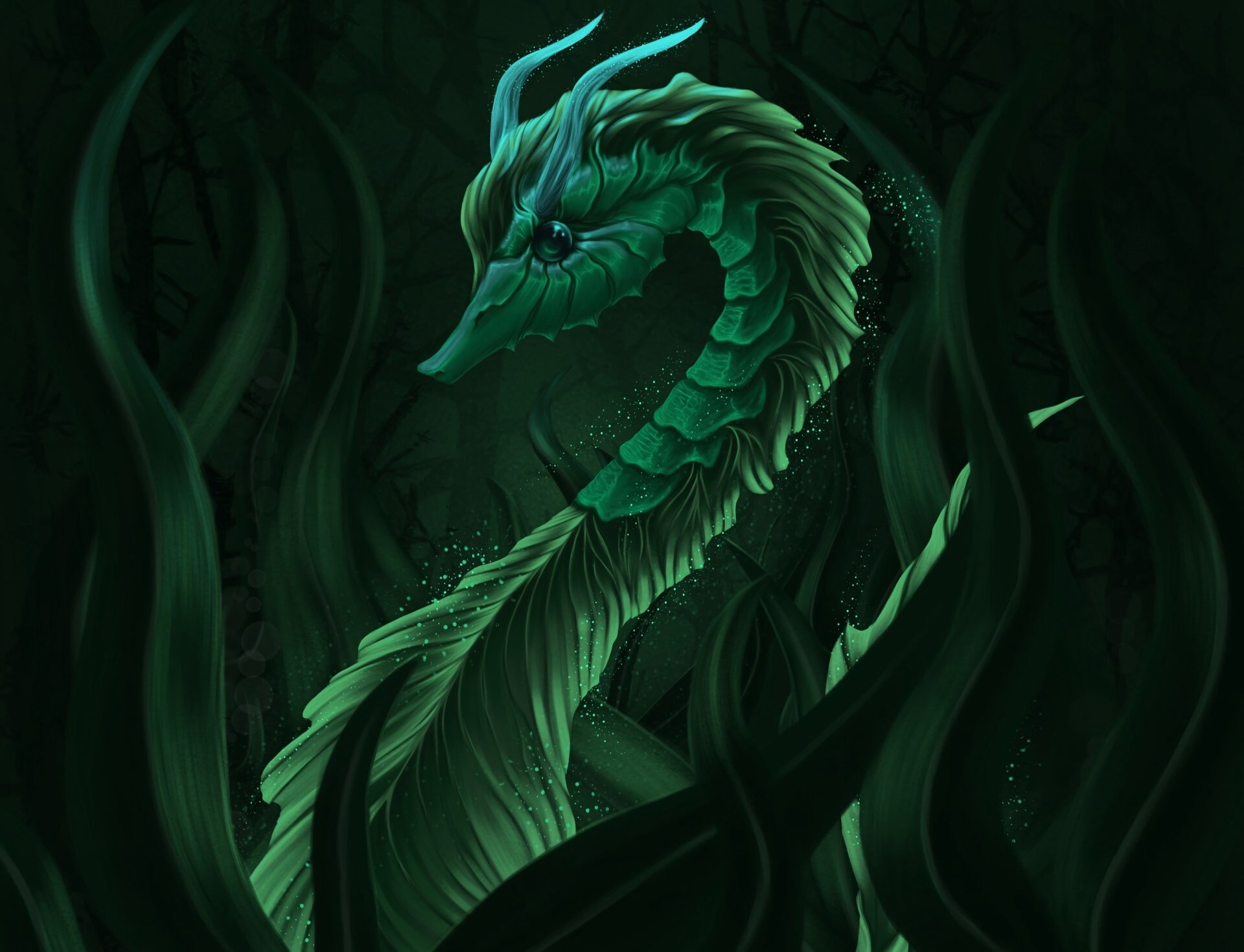 Download Algae Seahorse Fantasy Fantasy Animal Green Dragon 4k Ultra HD Wallpaper by Sakuya Leyba