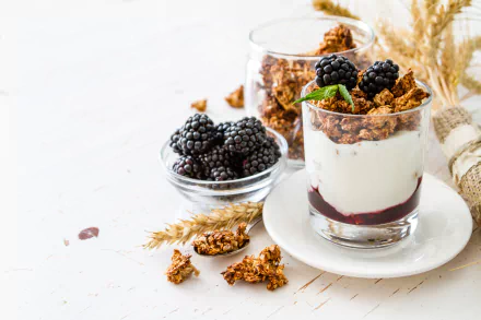 still life granola blackberry berry food yogurt HD Desktop Wallpaper | Background Image