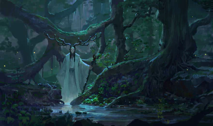 sorcerer horns rain forest sword fantasy druid HD Desktop Wallpaper | Background Image