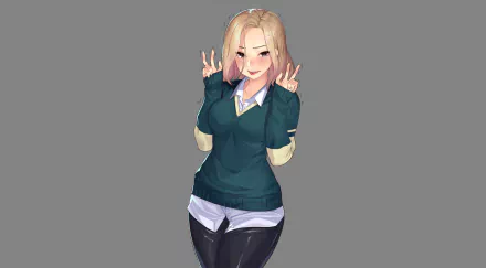 Anime-style original character posing with a playful peace sign, featured as a vibrant HD PC desktop wallpaper and background.