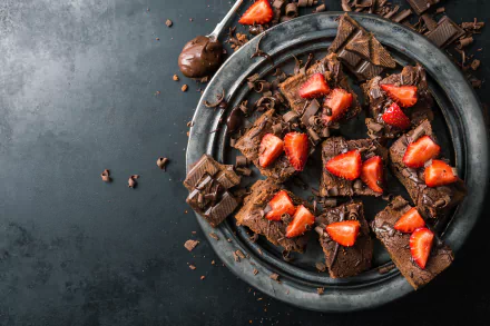 brownie still life strawberry berry food chocolate HD Desktop Wallpaper | Background Image