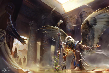 columns Horus (Deity) Egypt temple wings fantasy gods HD Desktop Wallpaper | Background Image