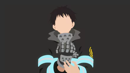 HD desktop wallpaper featuring Shinra Kusakabe from the anime Fire Force in a minimalist, faceless design with blue and yellow flame effects, set against a dark background.
