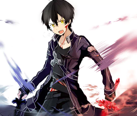 Anime HD wallpaper featuring Kazuto Kirigaya, also known as Kirito, wielding the Red Rose Sword from Sword Art Online: Alicization.