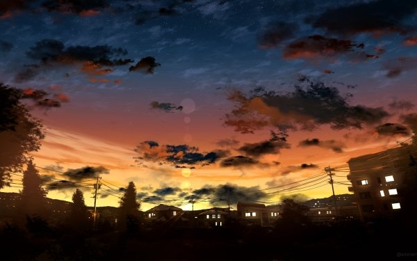 Anime Sunset Starry Sky City HD Wallpaper | Background Image