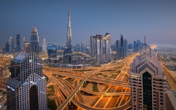 Man Made Dubai Cities United Arab Emirates Burj Khalifa City Building Highway Skyscraper HD Wallpaper | Background Image