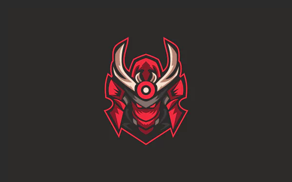 4K Ultra HD esports gaming team logo featuring a fierce red samurai helmet with bold horns, designed for video game enthusiasts and competitive gamers.