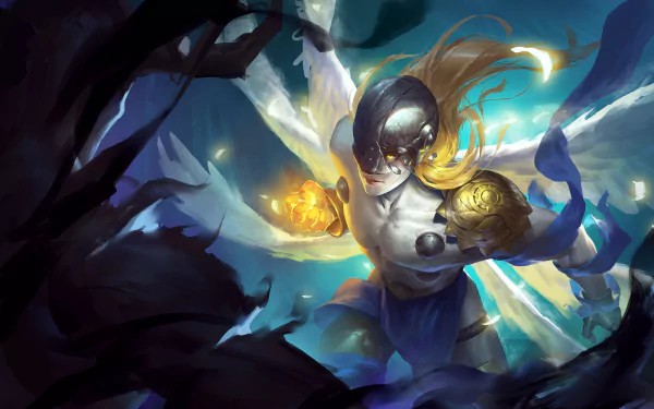 4K Ultra HD anime-style Digimon character with glowing armor and flowing hair in a dynamic, ethereal scene, designed as a PC desktop wallpaper.