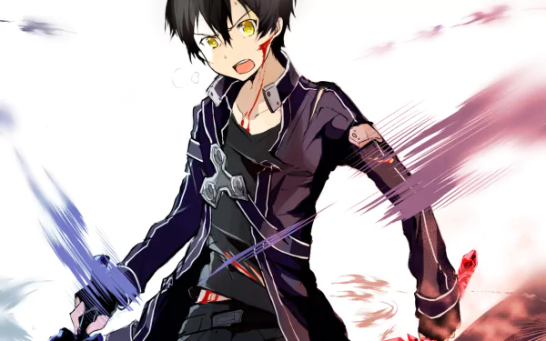 Anime HD wallpaper featuring Kazuto Kirigaya, also known as Kirito, wielding the Red Rose Sword from Sword Art Online: Alicization.