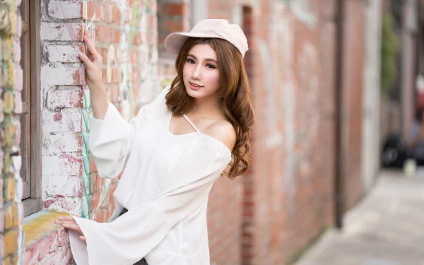 brunette model depth of field cap woman asian HD Desktop Wallpaper | Background Image