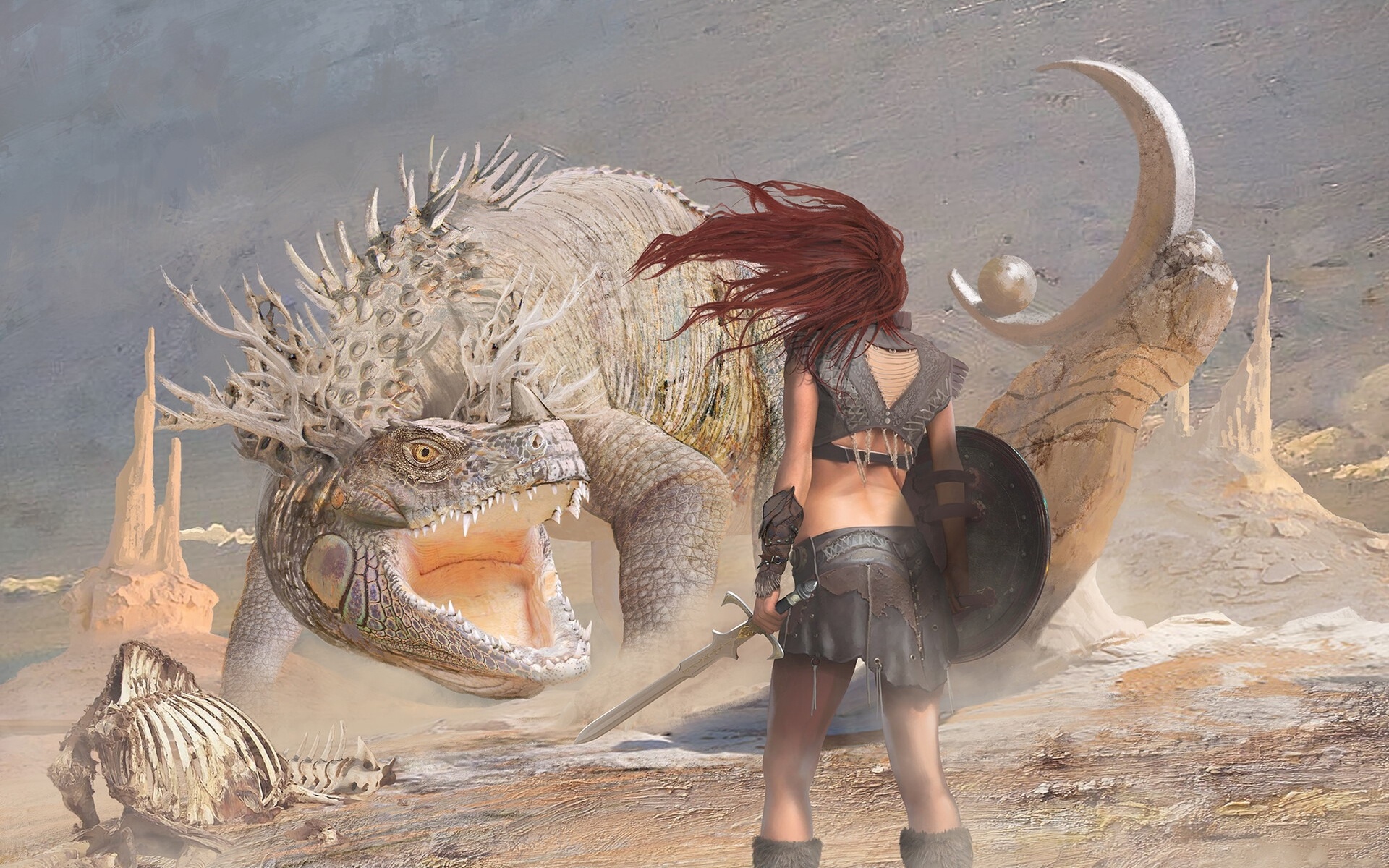 Download Sword Red Hair Woman Warrior Creature Weapon Fantasy HD ...