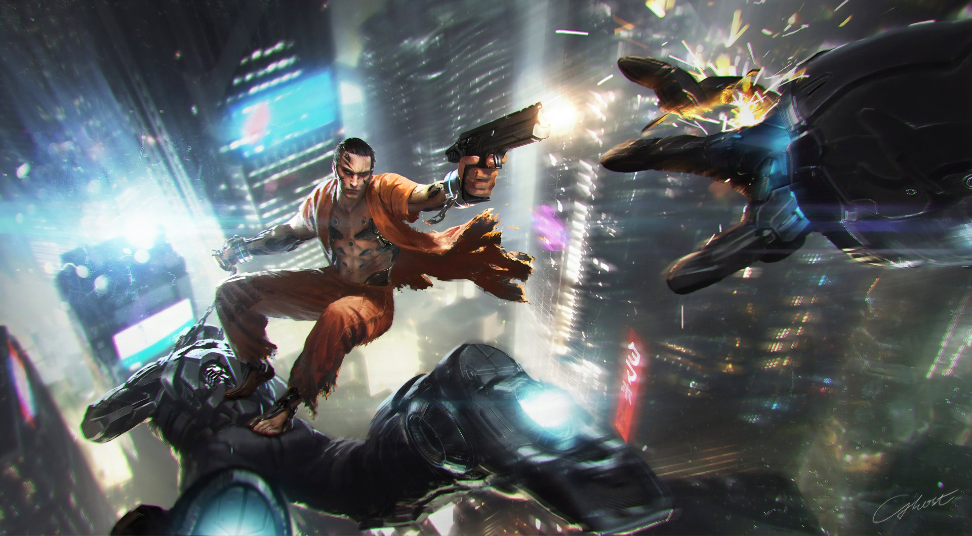 Download Weapon Warrior Sci Fi Cyborg HD Wallpaper by G-host Lee