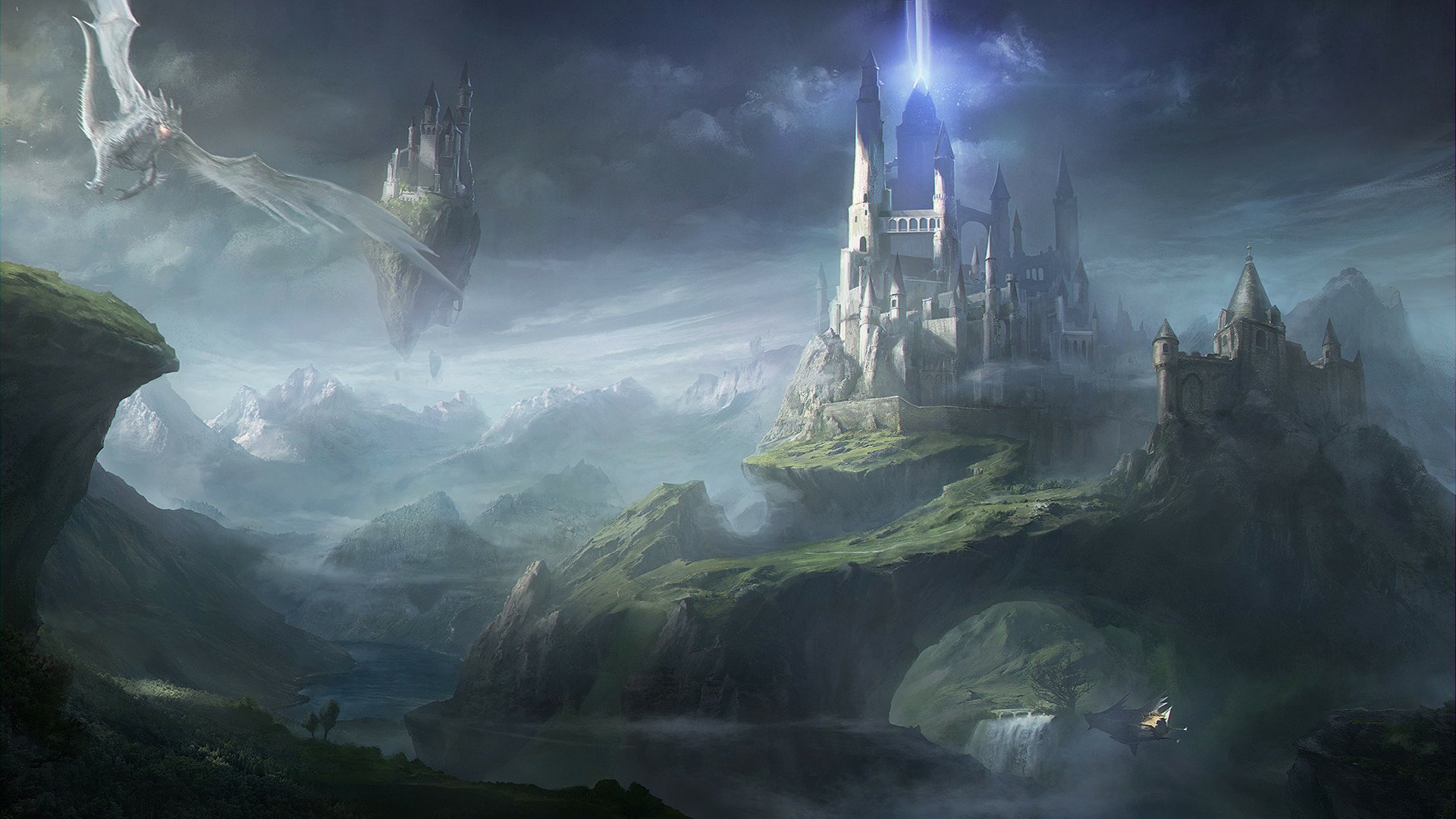 Download Floating Island Dragon City Fantasy Landscape HD Wallpaper by ...